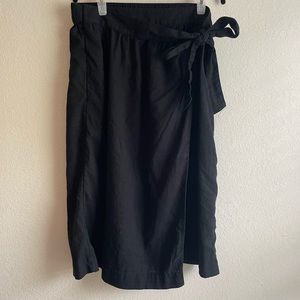Black Linen Midi Wrap Skirt
